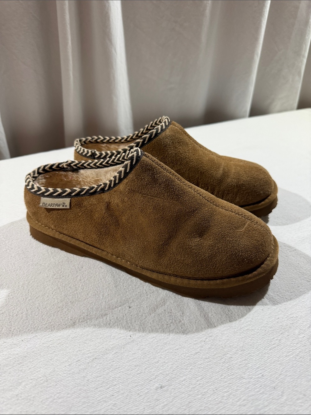 BearPaw Women's  Tan Suede Slip-On Clog Slippers